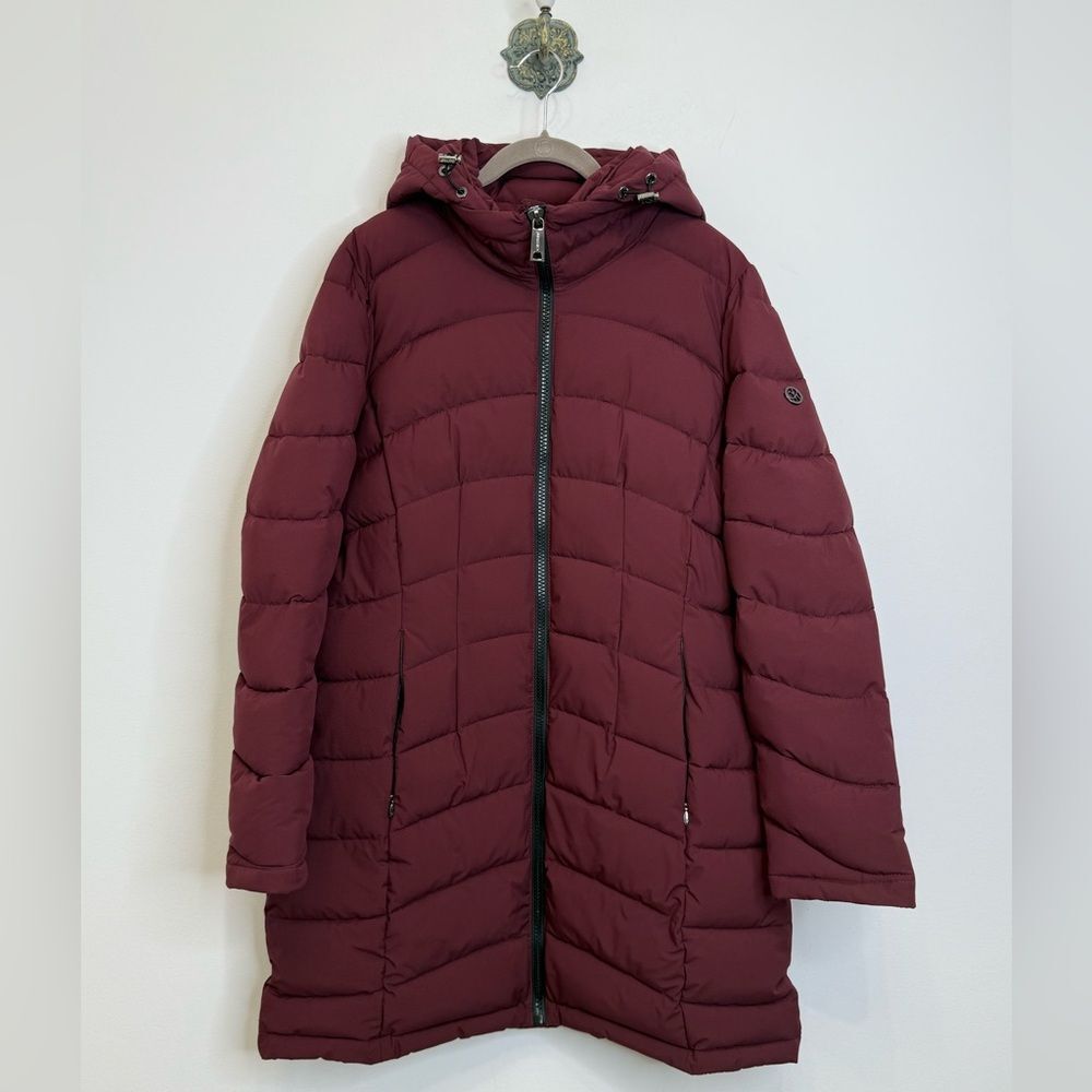 Calvin Klein Burgundy Parka Puffer Infinite Stretch Sorona Aura Women Large NWT